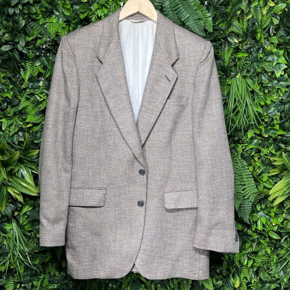VINTAGE OSCAR DE LA RENTA Blazer Jacket Men 40 Tan 100% Wool Sport Coat Lined - Picture 4 of 10